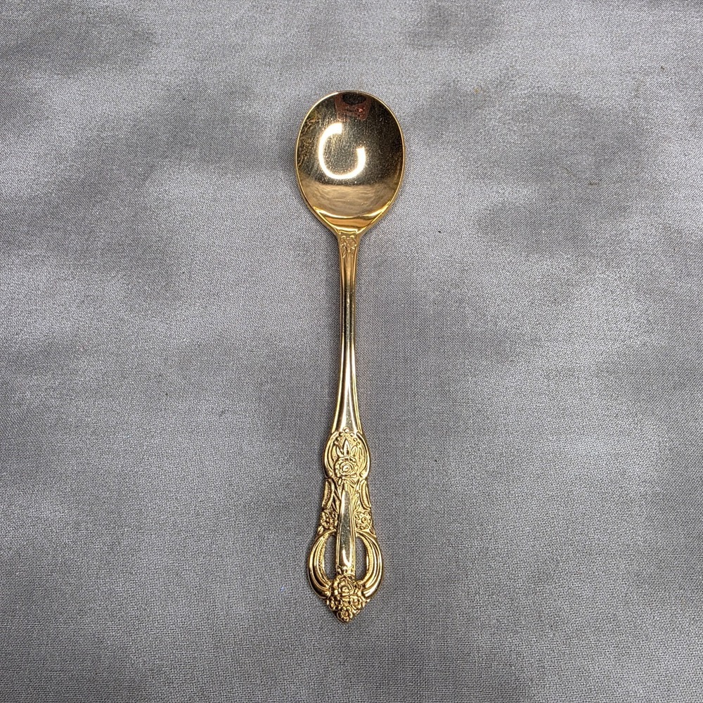 Hanford Forge Princeton‎ Gold Electroplate Sugar Spoon 6.25" Vtg